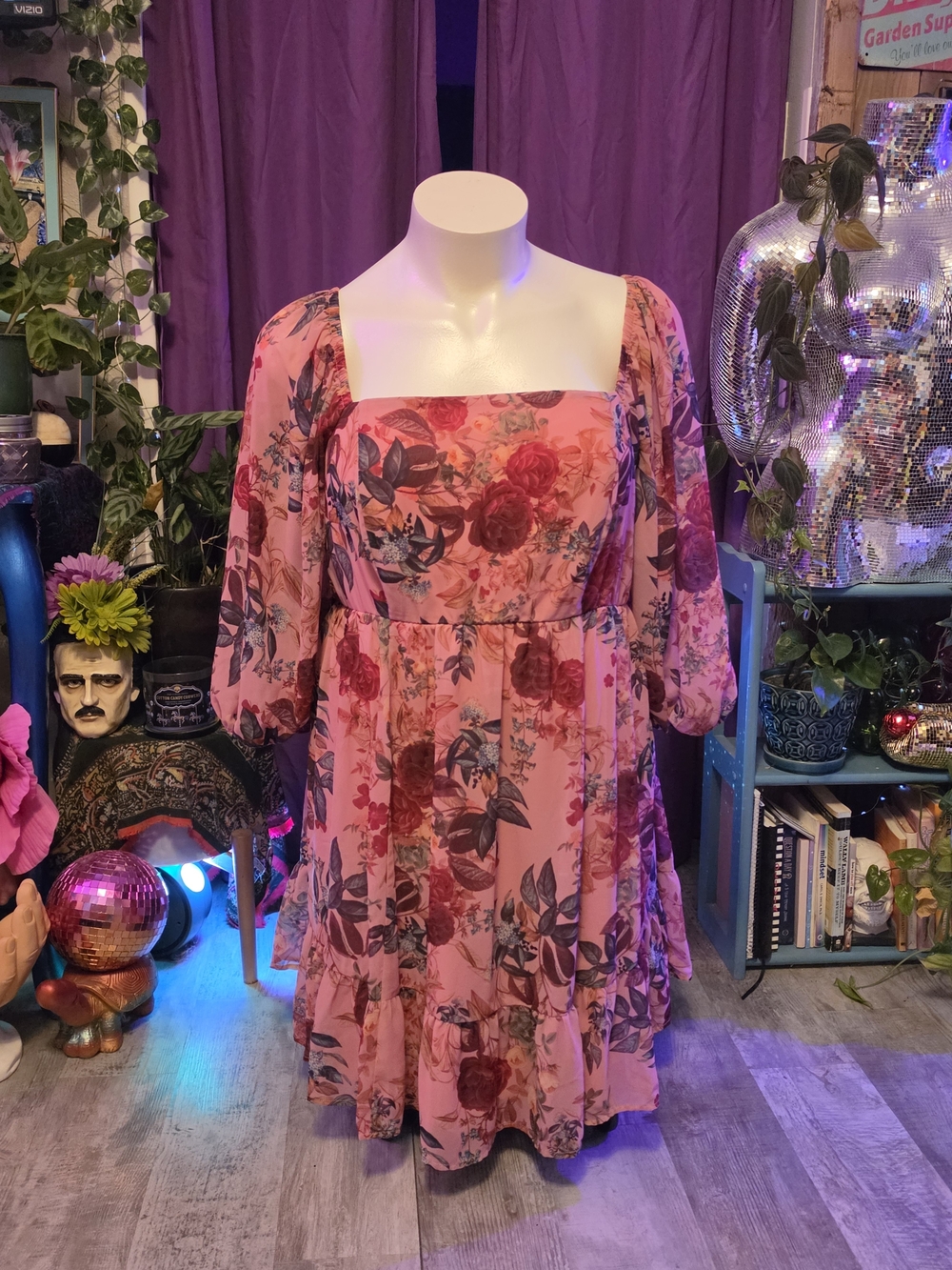 torrid Pink Rose Print Square-Neck Midi Dress